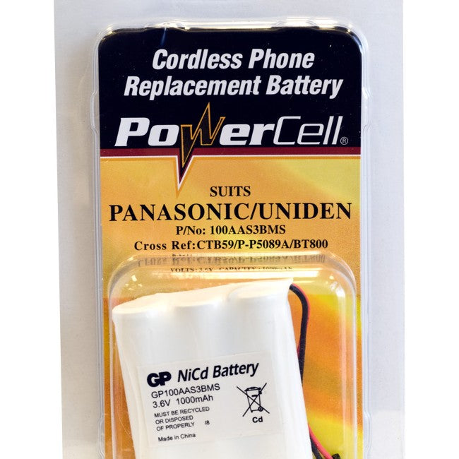 CTB59 3.6V NICAD 1000MAH BATTERY SUITS PANASONIC / UNIDEN PHONE POWERCELL 100AAS3BMS