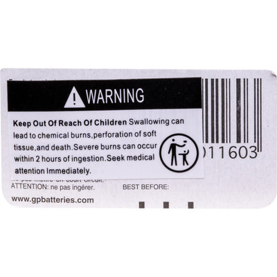 AGP86B1 LR43 BUTTON CELL ALKALINE GP A86 PK1 GP 02736811