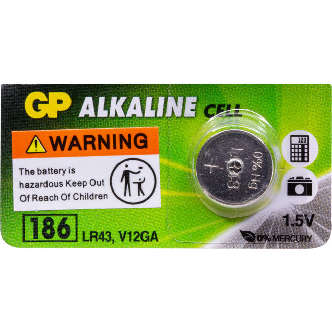 AGP86B1 LR43 BUTTON CELL ALKALINE GP A86 PK1 GP 02736811