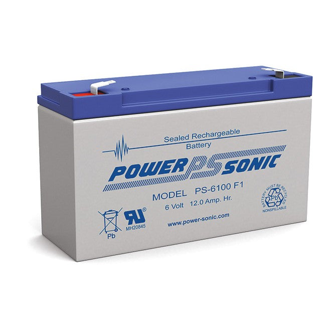 PS6100 6V 12AMP SLA BATTERY F1 TERMINAL SEALED LEAD ACID POWER SONIC PS-6100F1