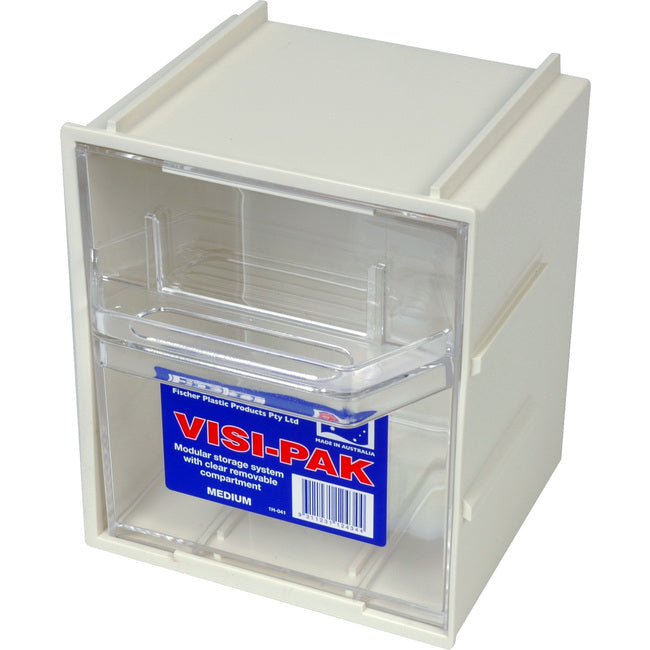 1H041 - MEDIUM VISI PAK STORAGE DRAWER - WITH CLIPS - FISCHER PLASTIC - FISCHER PLASTIC