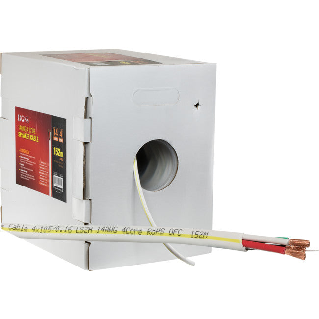 14G4C152M 14AWG 4CORE SPEAKER CABLE 152M 500FT ROLL LSZH REELEX WHITE/Y DOSS 14-4C-500