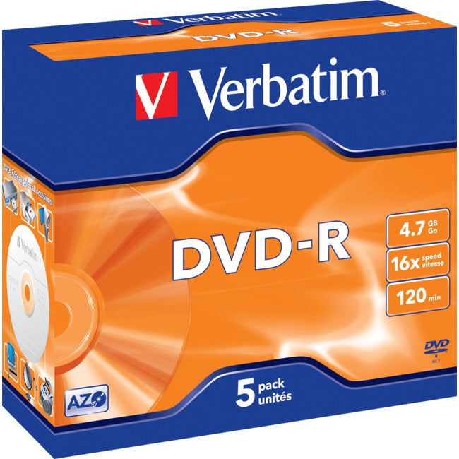 VDVD-R5 DVD-R 4.7GB 1-16X 5 PACK JEWEL CASES VERBATIM VERBATIM 95070