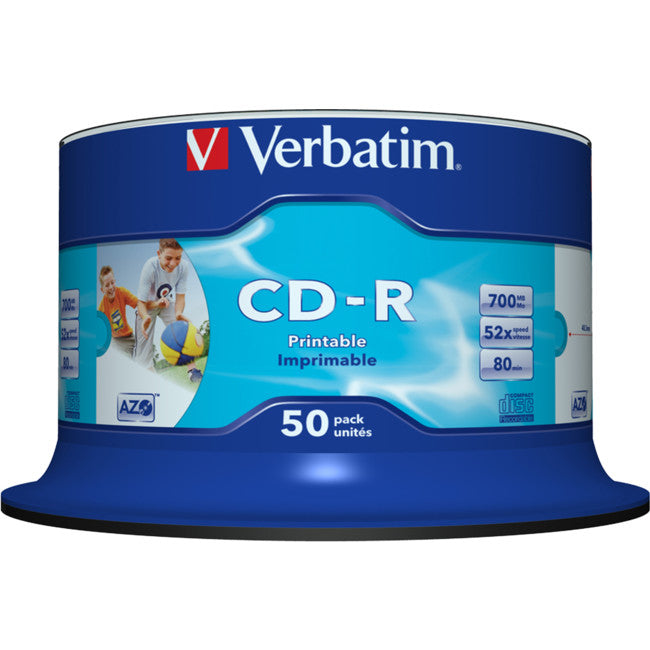 VCDR-50P - 50PK VERBATIM CD-R PRINTABLE - SPINDLE / BUCKET - VERBATIM