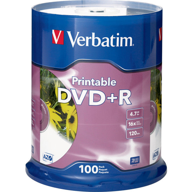 VDVD+R100P - DVD+R 100PK PRINTABLE 16X - 4.7GB - VERBATIM
