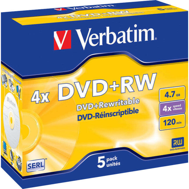 VDVD+RW5 - 5PK DVD+RW IN JEWEL CASE - 1-4X 4.7GB VERBATIM - VERBATIM