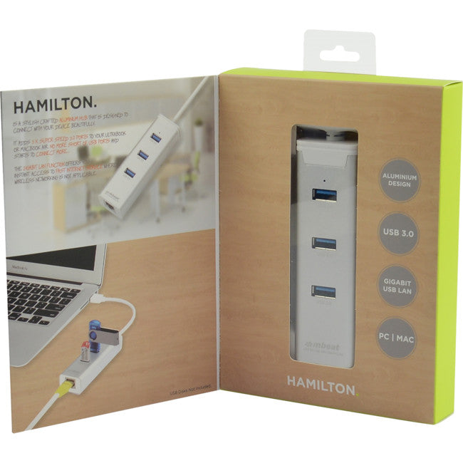 HUB33E 3 PORT USB3.0 HUB WITH GIG LAN GIGABIT LAN HAMILTON MBEAT MB-HUB33E