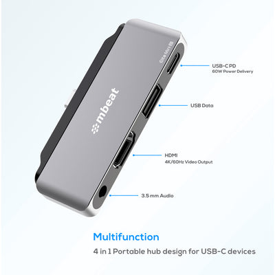 UCDP6 ELITE MINI 4-IN-1 USB-C HUB 4K HDMI PD 3.5MM MBEAT MB-UCD-P6