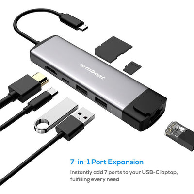 UCDX7 7 IN 1 USB-C MULTIFUNCTION HUB PD 4K HDMI GIGA LAN MBEAT MB-UCD-X7