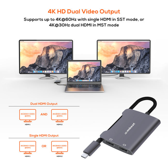 CDHD USB-C TO DUAL HDMI ADAPTER 4K TOUGHLINK MBEAT 09050884