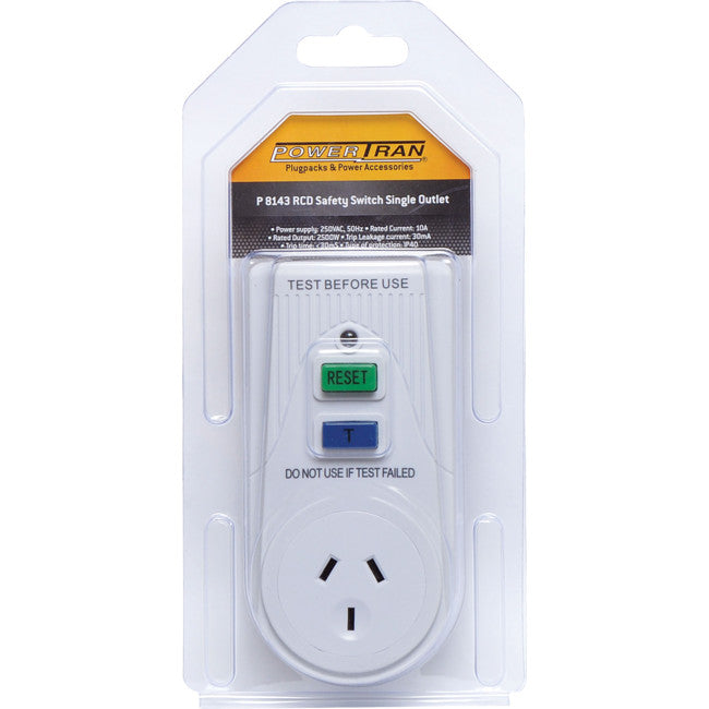 P8143 RCD SAFETY SWITCH OUTLET POWERTRAN P8143
