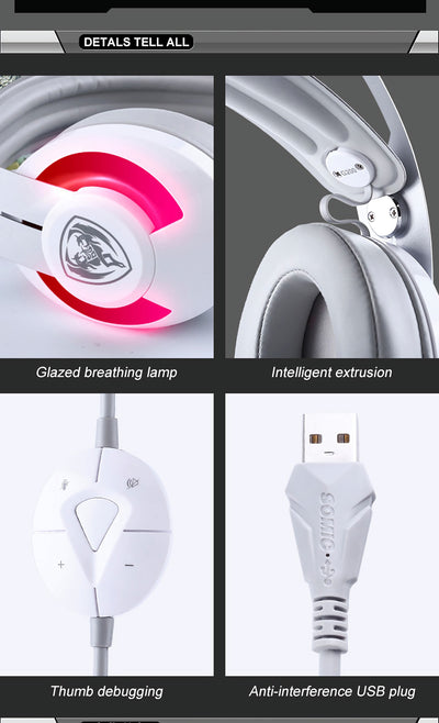 USB Gaming Headset Stereo Surround PC Computer Headphone Mic LED Speed Controls