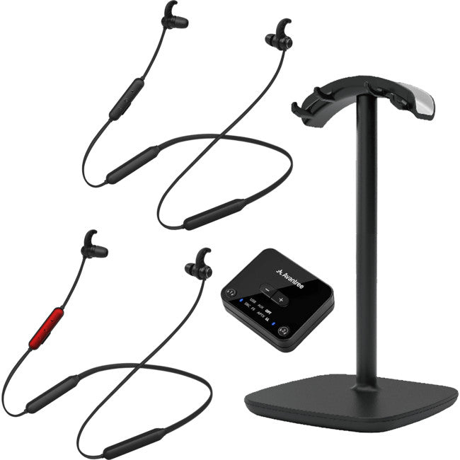 HT41866 DUAL WIRELESS NECKBAND EARBUDS FOR TV WITH 30M TRANSMITTER AVANTREE BTHT-41866-BLK