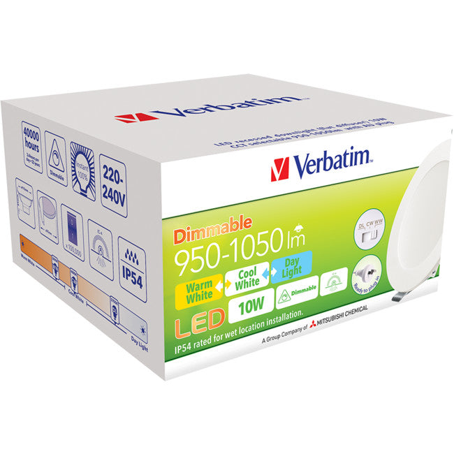 65579 RECESSED DIMMABLE DOWNLIGHT 10W COLOUR TEMP SELECTABLE VERBATIM 65579