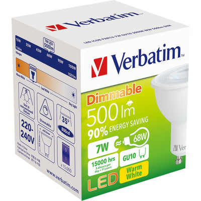 66375 iCOB GU10 DIMMABLE 7W 500LM 3000K WARM WHITE VERBATIM 66375