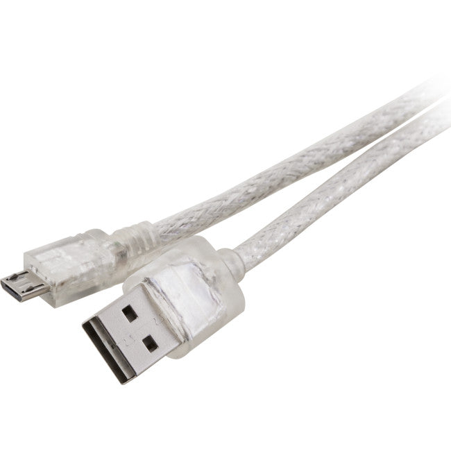 LC7243 TRANSPARENT MICRO USB LEAD 2M DOUBLE SIDED USB-A PLUG USB-B PRO2