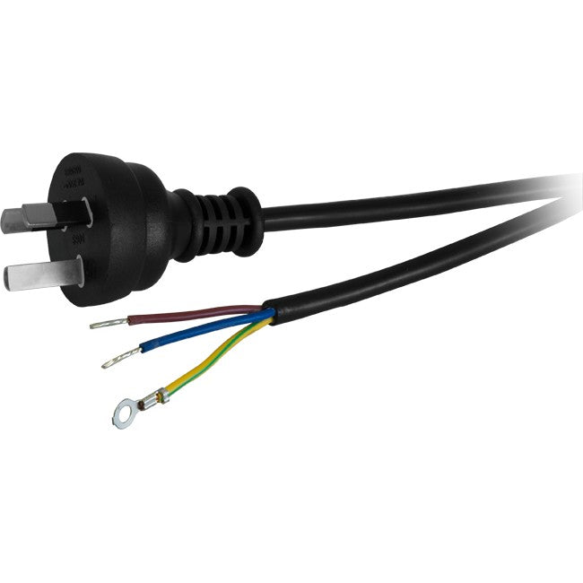 23PB100 10A 3 CORE MAINS LEAD - 2M BARE WIRE POWER LEAD BLACK DOSS