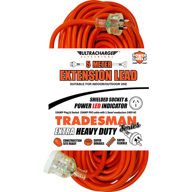 UR2405T 5M HEAVY DUTY EXTENSION LEAD TRADESMAN- ORANGE& CLEAR PLUG ULTRACHARGE UR240/5T