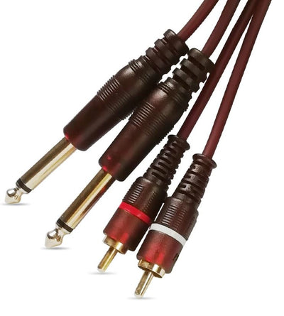 Dual 2x 1/4" Male Mono Jack 6.35mm to 2x RCA Male Jack Cable