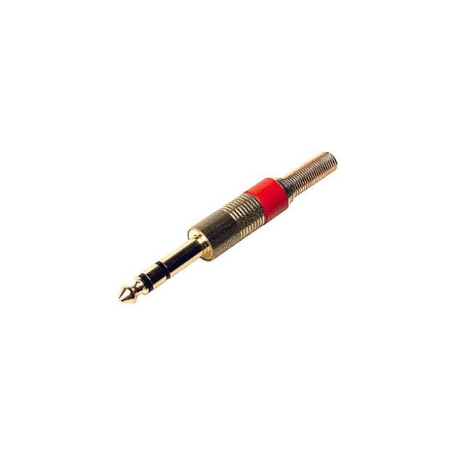 PD1453 - 6.3MM GOLD STEREO PHONO PLUG - RED - SPRING PROTECTION