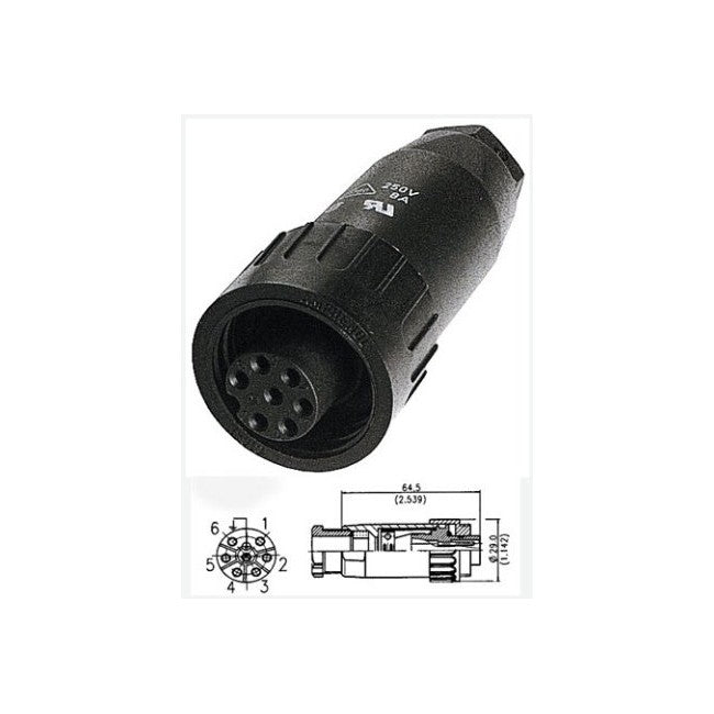 PW4357 - 7 PIN IP67 POWER LINE SOCKET - WEATHER PROOF AMPHENOL - AMPHENOL