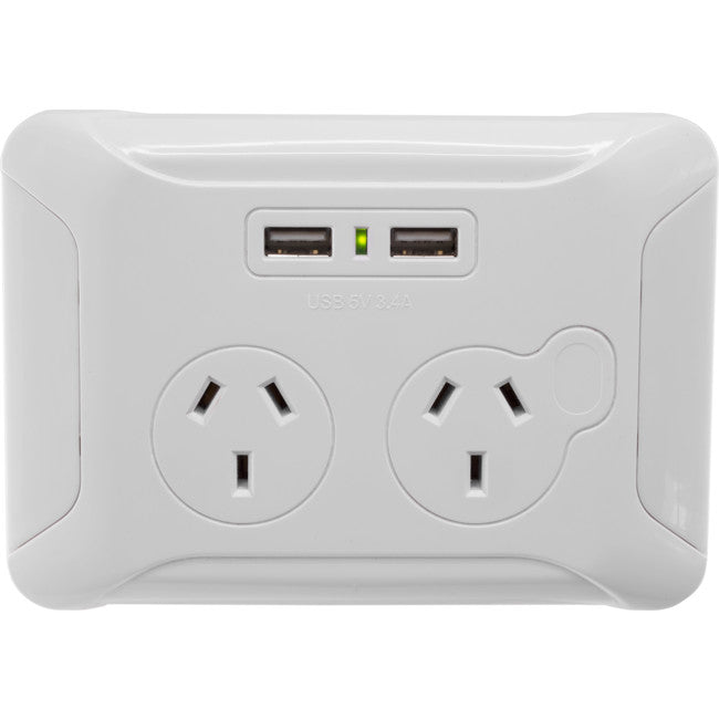 CWPUSB2 CLIP OVER WALL PLATE WITH USB DOUBLE GPO NIGHT LIGHT AC EVERSURE 33531029