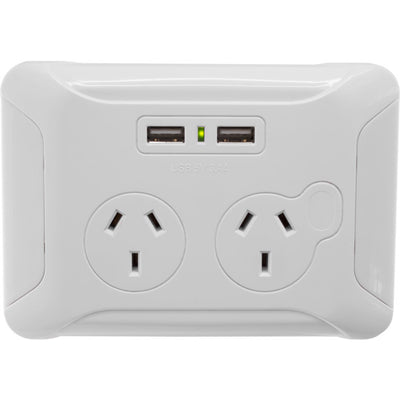 CWPUSB2 CLIP OVER WALL PLATE WITH USB DOUBLE GPO NIGHT LIGHT AC EVERSURE 33531029