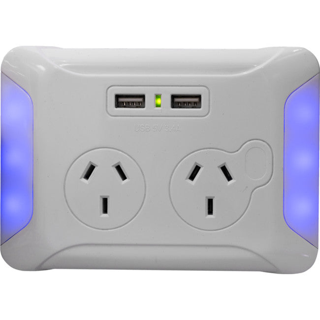 CWPUSB2 CLIP OVER WALL PLATE WITH USB DOUBLE GPO NIGHT LIGHT AC EVERSURE 33531029