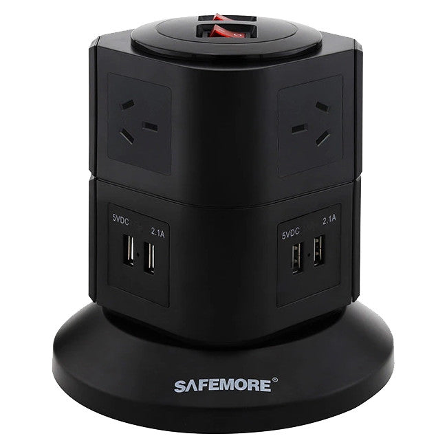 PS2LBK TWO LEVEL POWER STACKER 6 GPO 4 USB BLACK SURGE SAFEMORE SFM-SM-GL2U002-BK