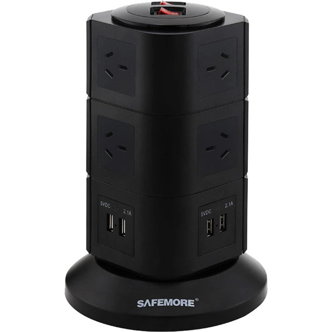 PS3BK THREE LEVEL POWER STACKER 10 GPO 4 USB BLACK SURGE SAFEMORE SFM-SM-GL2U003-BK