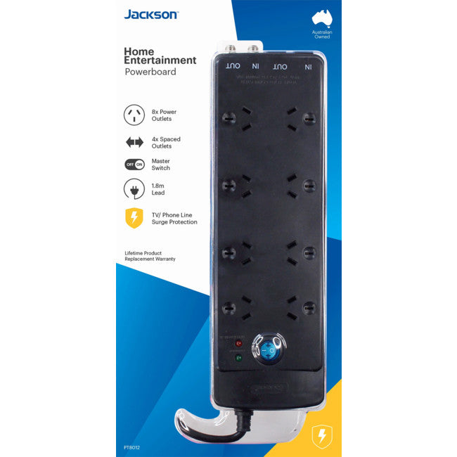 PT8012 8WAY SURGEPROTECTED POWERBOARD WITH EMI & RFI PROTECTION JACKSON PT8012