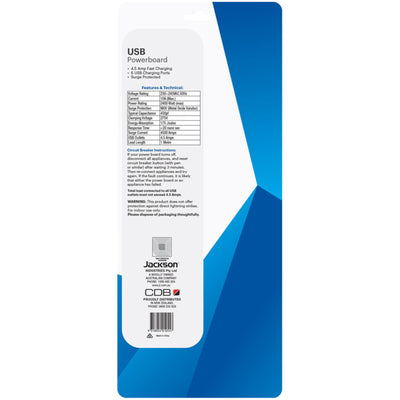 PT1055 10 OUTLET SWITCHED POWERBOARD WITH USB CHARGING JACKSON PT1055