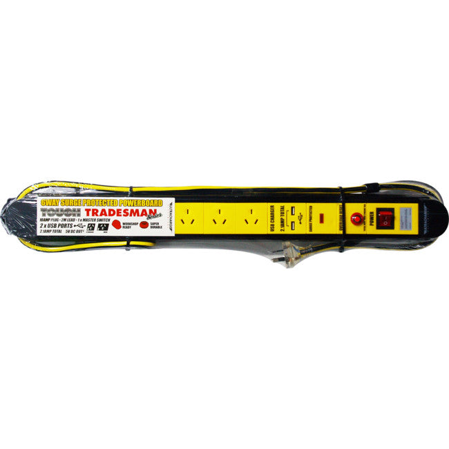 UR1006HDU TOUGH 6WAY SURGE POWERBOARD HEAVY DUTY WITH 2 X USB OUTPUT ULTRACHARGE UR100/6HDU