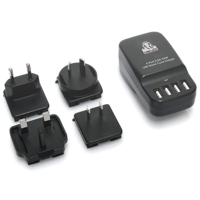 CHGR4U 4 PORT USB TRAVEL CHARGER AU/ US/ UK/ EU ADAPTER GORILLA MBEAT CHGR-4U-BLK