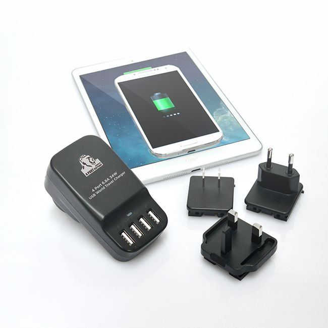 CHGR4U 4 PORT USB TRAVEL CHARGER AU/ US/ UK/ EU ADAPTER GORILLA MBEAT CHGR-4U-BLK