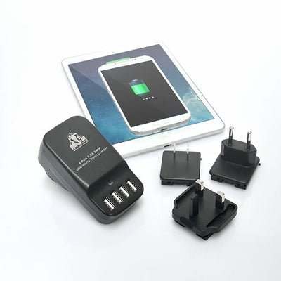 CHGR4U 4 PORT USB TRAVEL CHARGER AU/ US/ UK/ EU ADAPTER GORILLA MBEAT CHGR-4U-BLK