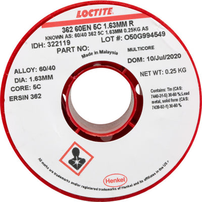 16250MCS 60/40 250G 1.63MM SOLDER 60% TIN, 40% LEAD - MULTICORE LOCTITE MC097