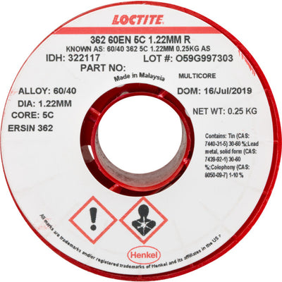 18250MCS 60/40 250G 1.22MM SOLDER 60% TIN, 40% LEAD - MULTICORE LOCTITE MC092