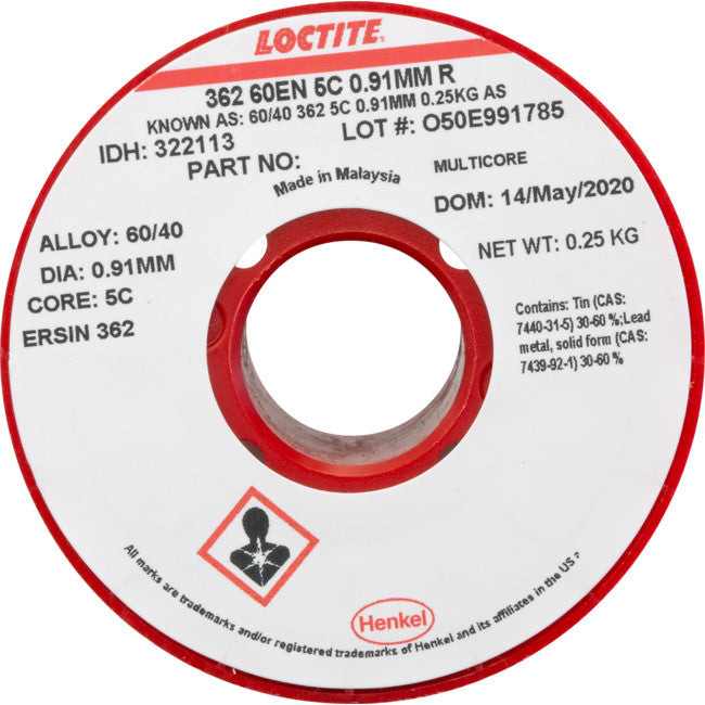 20250MCS 60/40 250G 0.91MM SOLDER 60% TIN, 40% LEAD - MULTICORE LOCTITE MC087