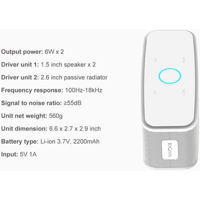 DS1681WHT SOUNDBOX BLUETOOTH SPEAKER TOUCH BT4.0 HD PORTABLE WHITE DOSS DS1681