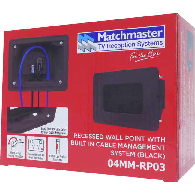 04MM-RP03 RECESSED WALL POINT WITH CABLE MANAGEMENT SYSTEM BLACK MATCHMASTER 04MM-RP03