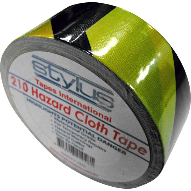 210HCT-25 - 25MT X 48MM HAZARD CLOTH TAPE - YELLOWAND BLACK WARNING GAFFER - STYLUS