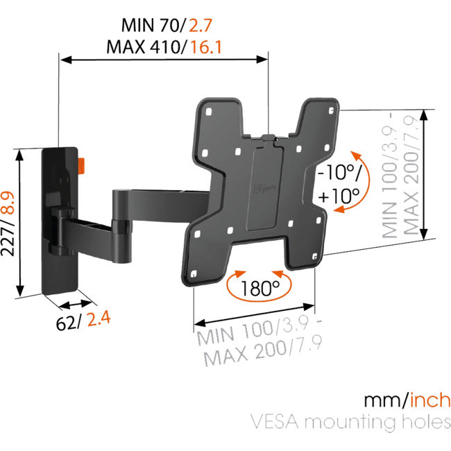 WALL3145B FULL MOTION TV WALL MOUNT 19"-40" 15KG BRACKET VOGELS VOGEL'S WALL 3145B