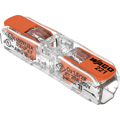221-2411 24–16 AWG INLINE TERMINAL CLEAR WAGO ORANGE LEVER NUTS WAGO PRO