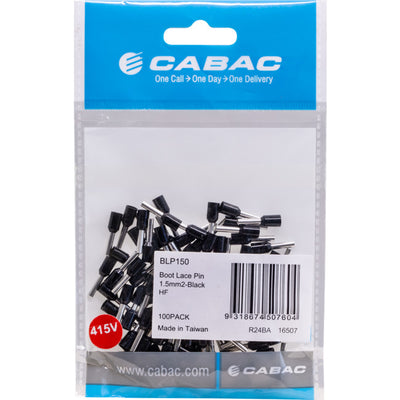 BLP150-100 BOOT LACE PIN BLACK 100PK WIRE SIZE 1.5MM SQUARED BLP150-100