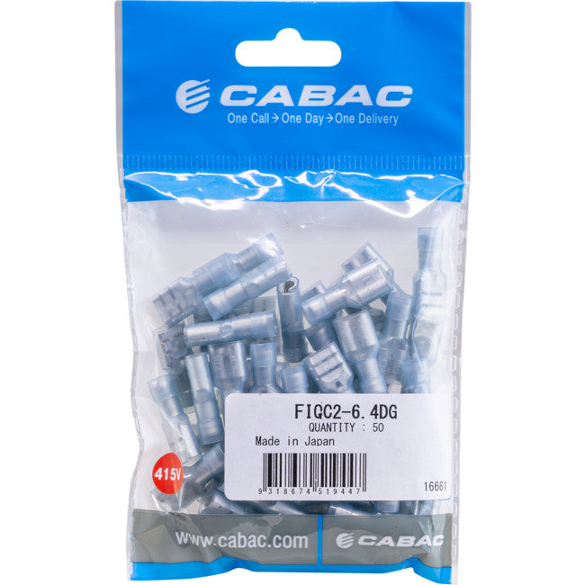 FIQC2-6.4DG-50 INSULATED TERMINAL - BLUE 50PK WIRE RANGE 1 - 2.5MM SQUARED FIQC2-6.4D-50