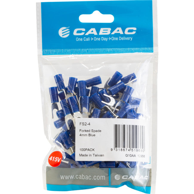 FS2-4-100 FORKED SPADE TERMINAL - BLUE 100PK WIRE RANGE 1-2.5MM SQUAR FS2-4-100