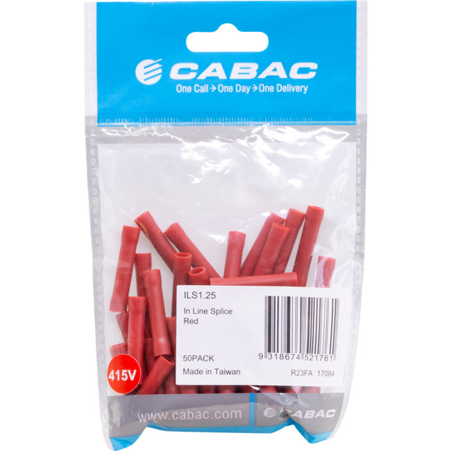 ILS1.25-50 INLINE SPLICE CONNECTOR - RED 50PK WIRE RANGE 0.5-1MM SQUARE ILS1.25-50
