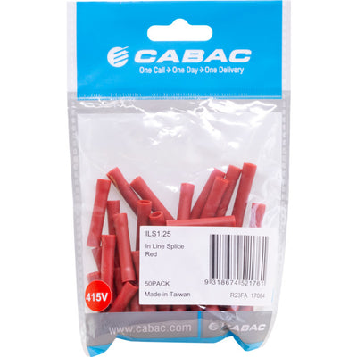 ILS1.25-50 INLINE SPLICE CONNECTOR - RED 50PK WIRE RANGE 0.5-1MM SQUARE ILS1.25-50