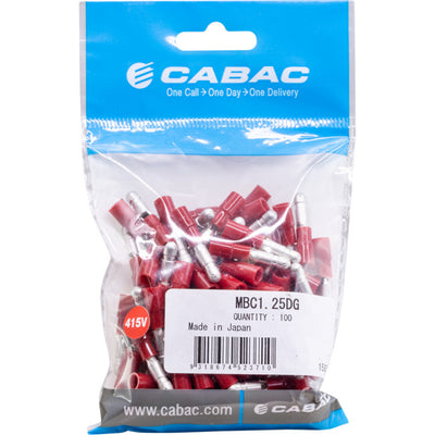 MBC1.25DG-100 MALE BULLET CONNECTOR - RED 100PK WIRE RANGE 0.5-1MM SQUAR MBC1.25DG-100